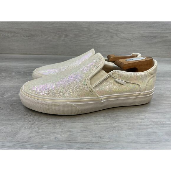 Vans Asher Deluxe Women's Sneaker Skateboard 8 White Flat Athletic Shoes - Picture 3 of 10